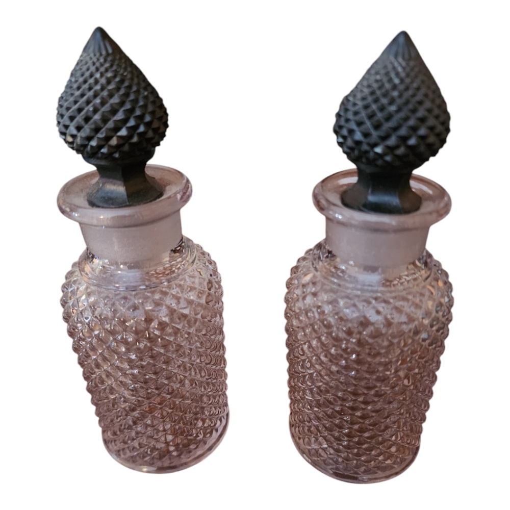 Pair Of Vintage Quilted Glass Bottles